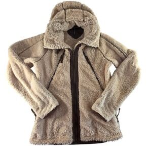 Kuhl Flight Fleece Jacket Womens Small Tan Full Zip Hooded Teddy‎ Sherpa Coat